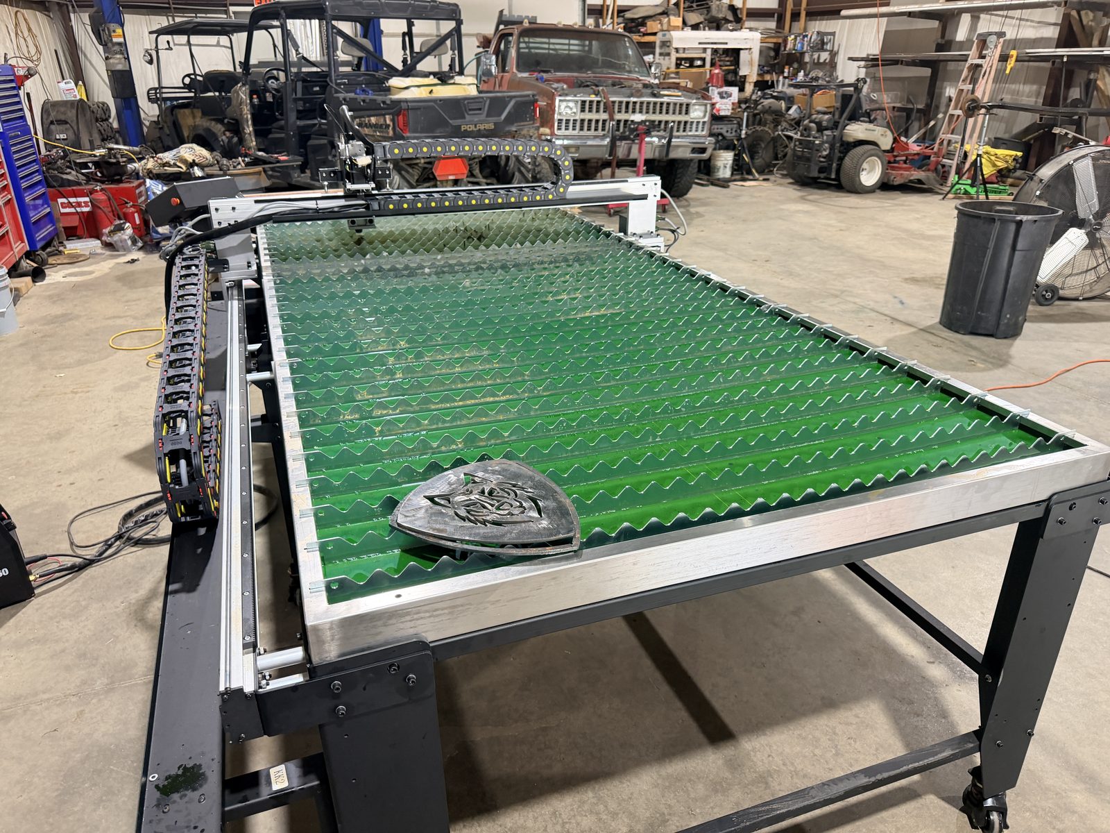 CNC plasma table in the Iron Wolfe Welding shop