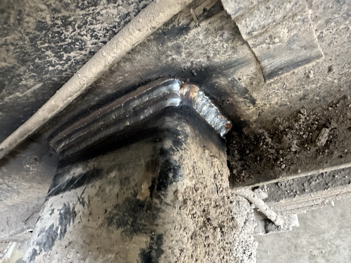 Heavy multi-pass structural weld on thick steel plate
